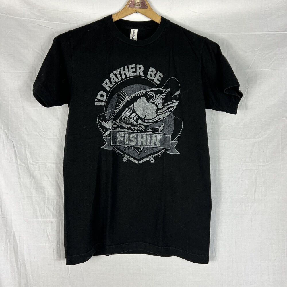 Rather Be Fishing T-Shirt Men's Small S Short Sleeve Crew Neck Logo Black